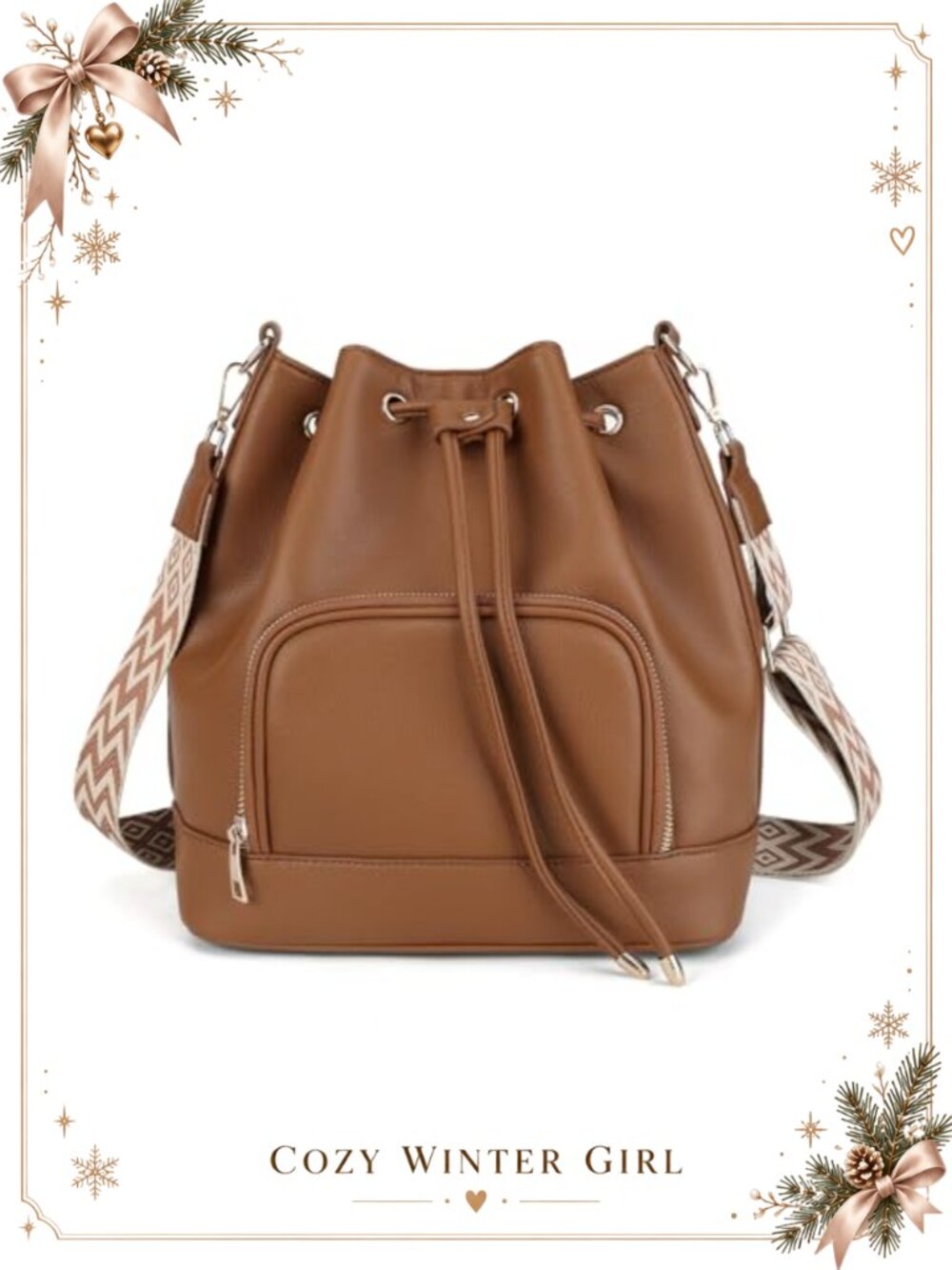 Faux Leather Bucket Crossbody Bag Adjustable Guitar Strap Shoulder Purse